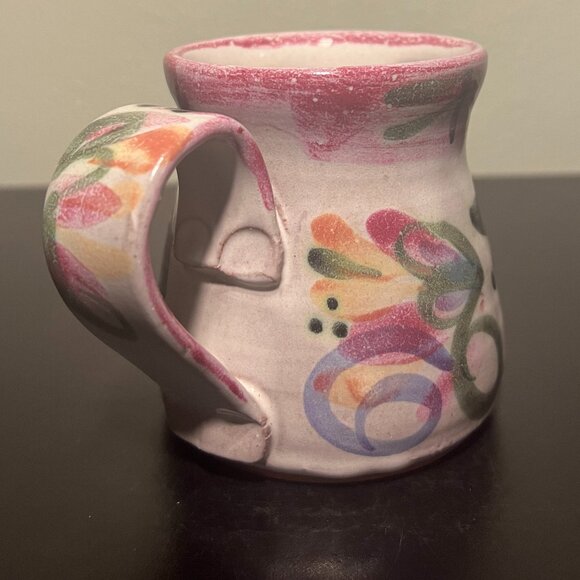Hand Crafted Studio Art Pottery Mug Hand Painted Abstract Floral ~ Artist Signed - Picture 3 of 15